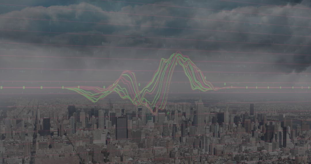 Urban Skyline with Financial Trends and Dark Sky