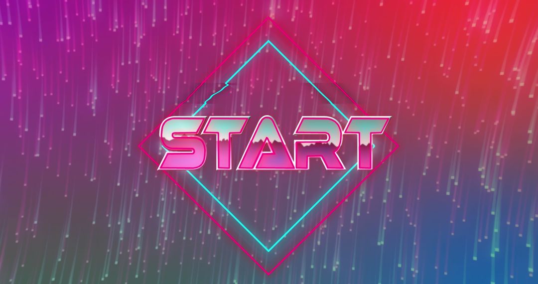 Futuristic Neon Start Icon with Pixel Streams