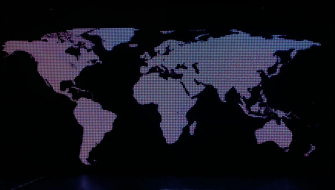Dotted World Map on LED Screen with Gradient Lights