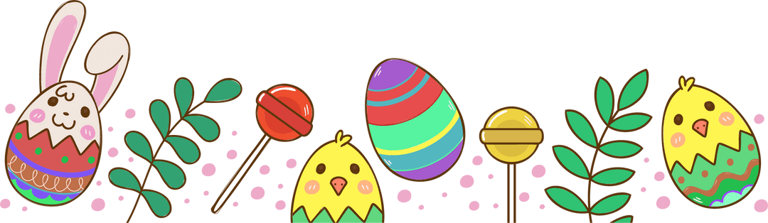 Playful Easter Decorations on Transparent Background