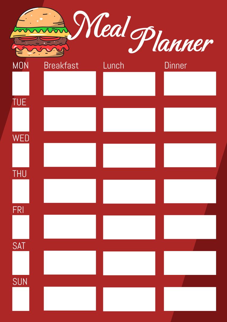 Weekly Meal Planner with Burger Illustration - Download Free Stock Templates Pikwizard.com