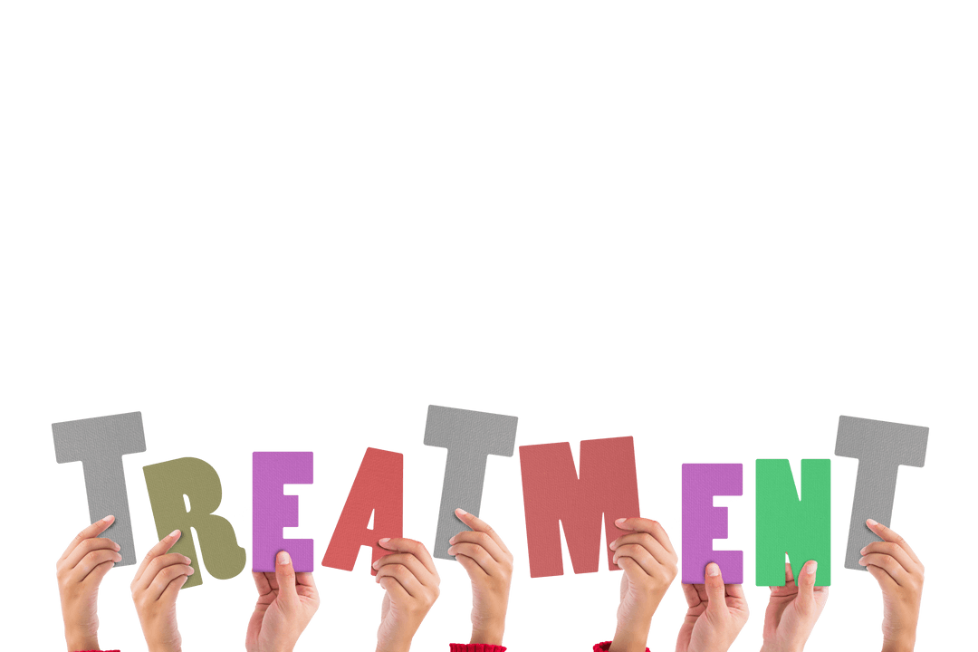 Hands Holding Treatment Letters on Transparent Background