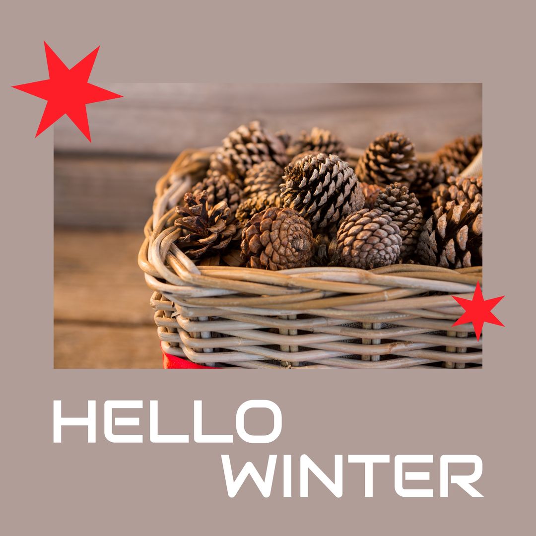 Winter Greeting with Pinecones in Wicker Basket Decor - Download Free Stock Templates Pikwizard.com