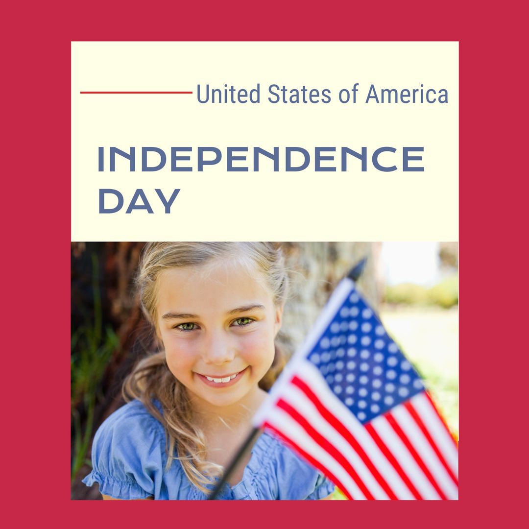 Girl Celebrating USA Independence Day Holding American Flag - Download Free Stock Templates Pikwizard.com