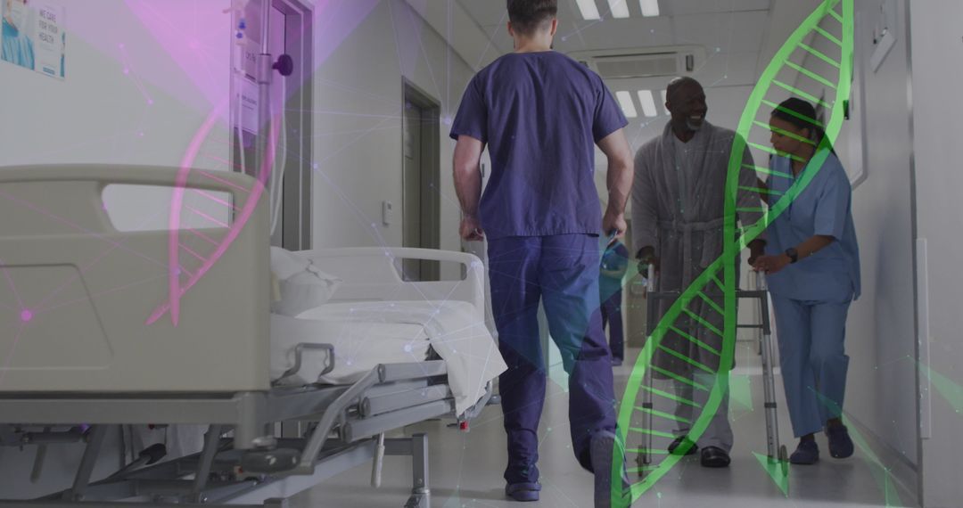 Medical Concept with DNA Structure and Diverse Healthcare Professionals