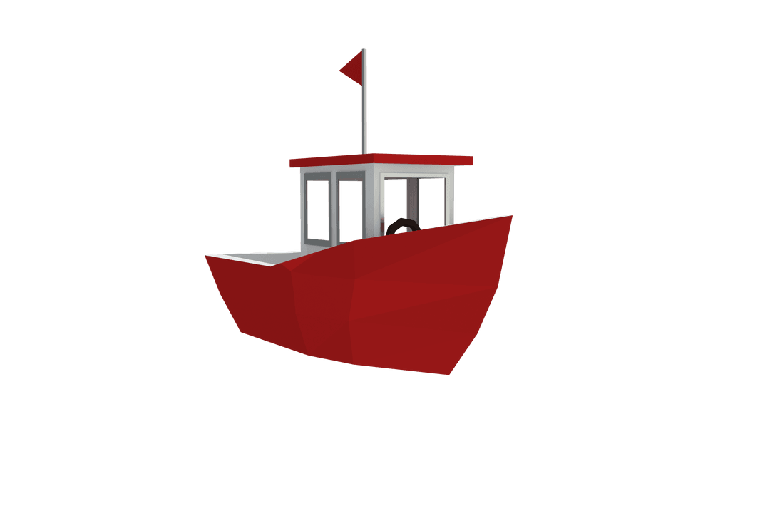 Three dimensional transparent red boat with simple design