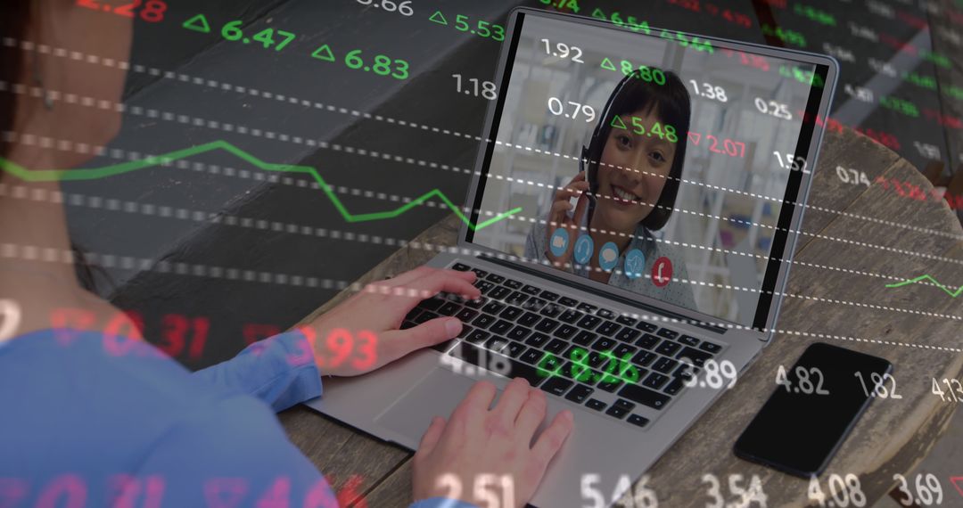 Remote Business Meeting with Digital Financial Charts Overlay