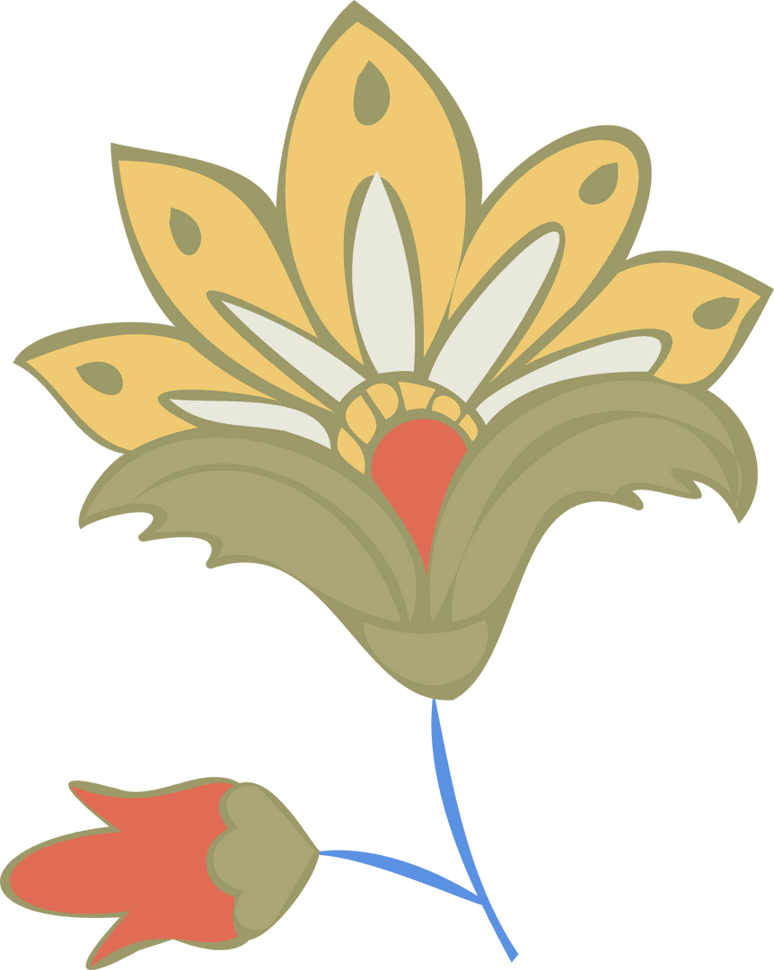 Stylized Vivid Flower with Yellow Petals on Transparent Background