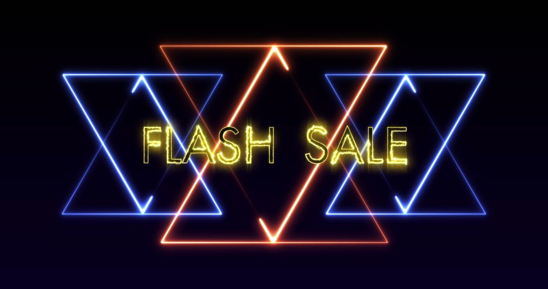 Glowing Neon Flash Sale Banner with Bright Triangles