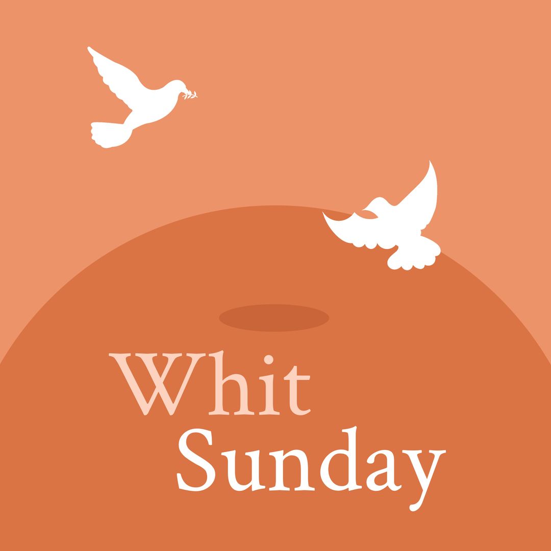 Whit Sunday with Doves on Orange Background for Religious Celebration