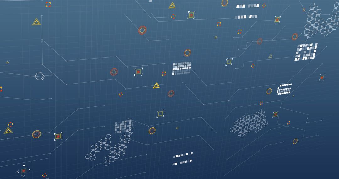 Abstract Circuit Board on Blue Background with Data Icons