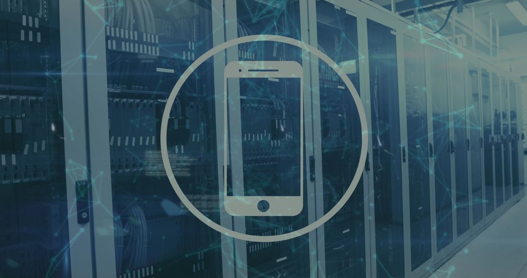 Modern Data Center with Mobile Connectivity Symbol Overlay