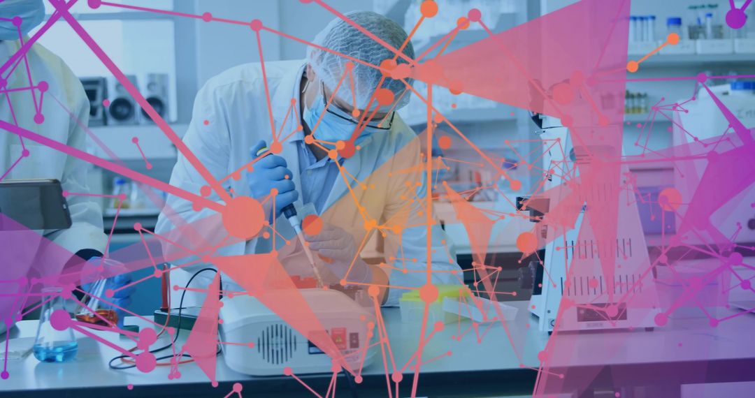 Scientist Conducting Research with Digital Network Overlay