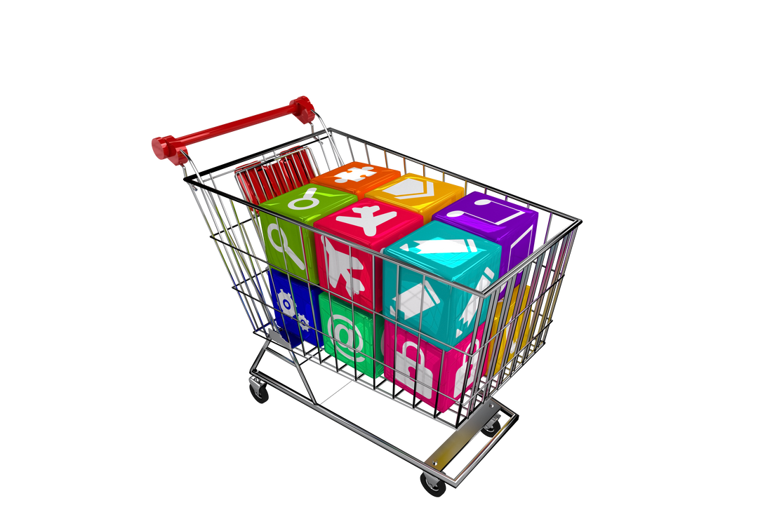 Shopping Trolley With Symbols Cubes on Transparent Background - Download Free Stock Images Pikwizard.com