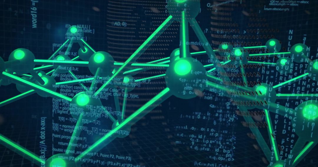 Futuristic 3D Network with Glowing Green Nodes in Digital Space