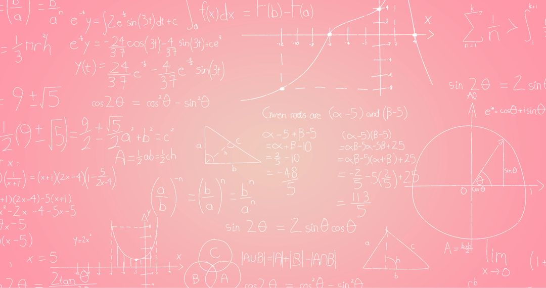 Mathematical Formulas and Graphs on Pink Background