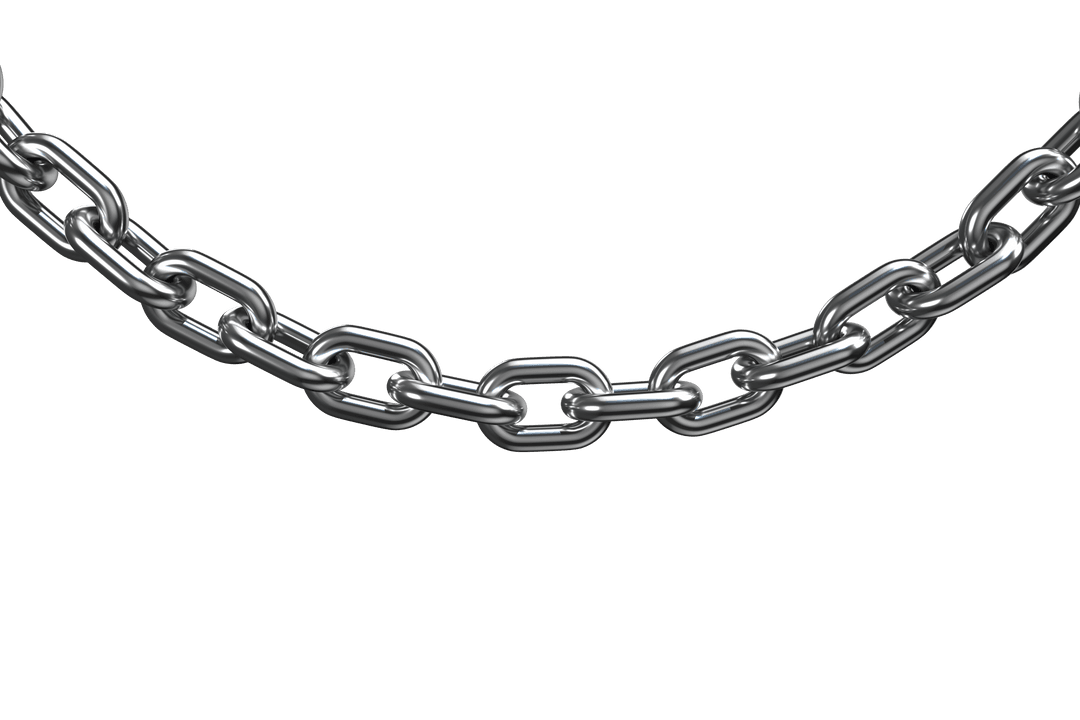 Realistic metallic linked chain on transparent background