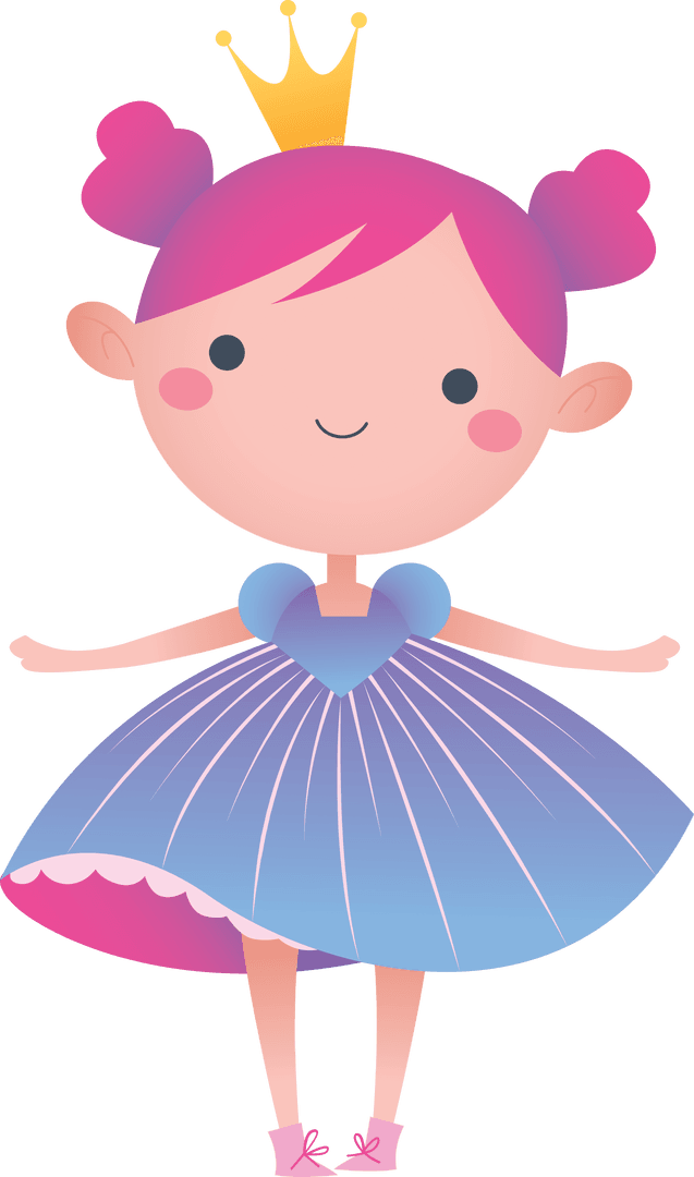 Cartoon Princess with Pink Hair on Transparent Background