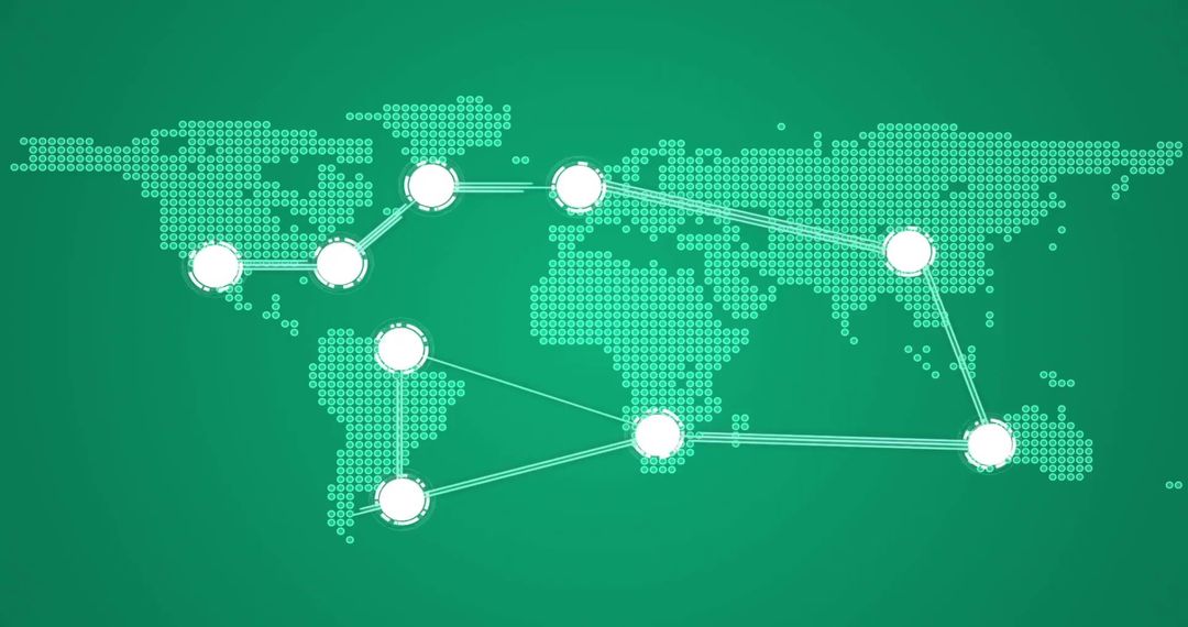 Global Network Connections on World Map Green Background