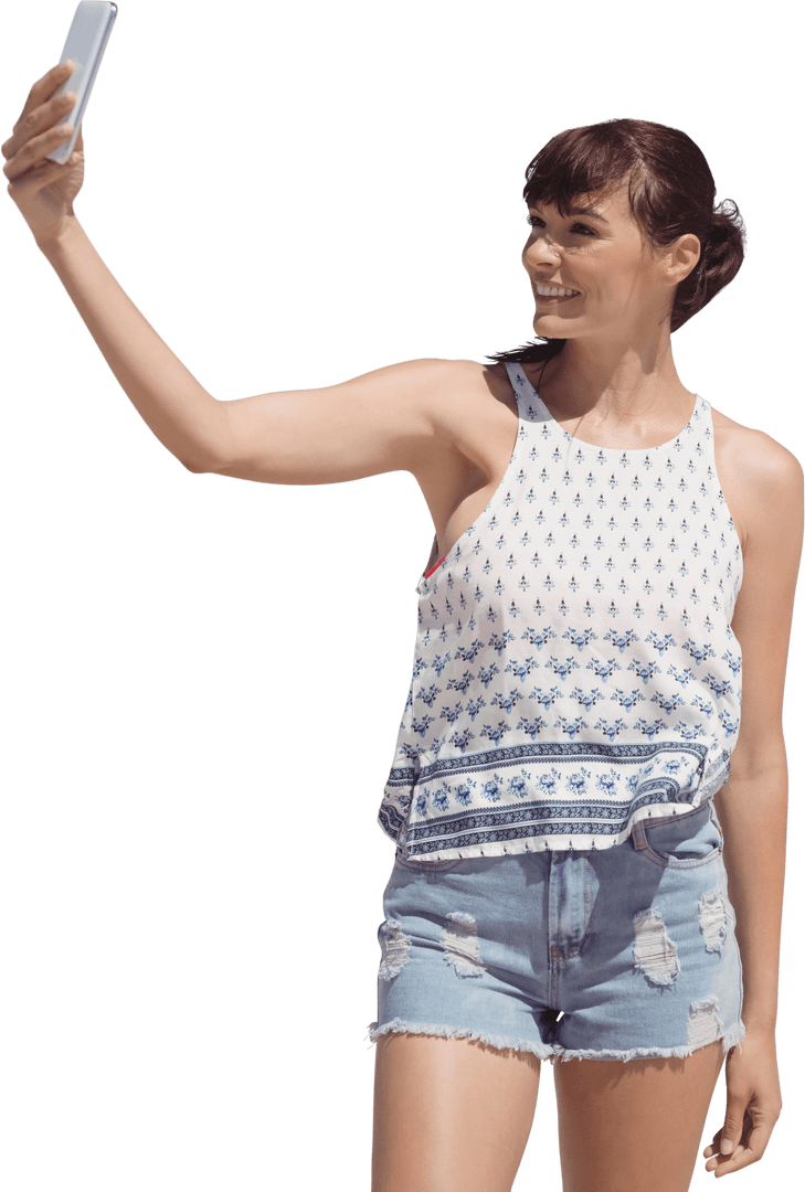 Happy Girl Taking Transparent Selfie with Smartphone