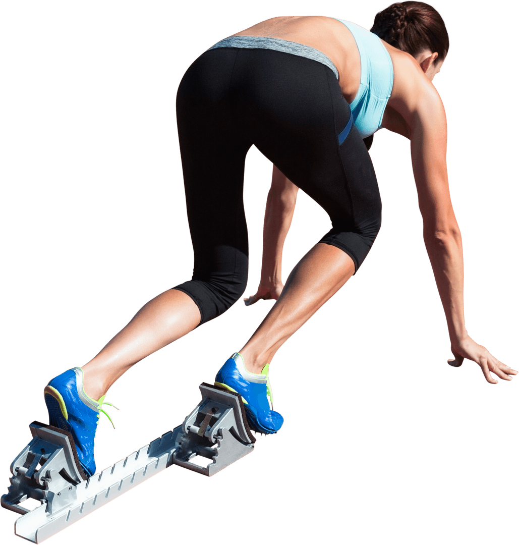 Explosive Sprint Start by Hispanic Female Athlete on Transparent Background