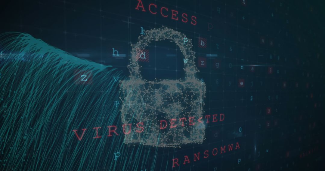 Digital Padlock Symbolic of Cybersecurity with Virus Alerts