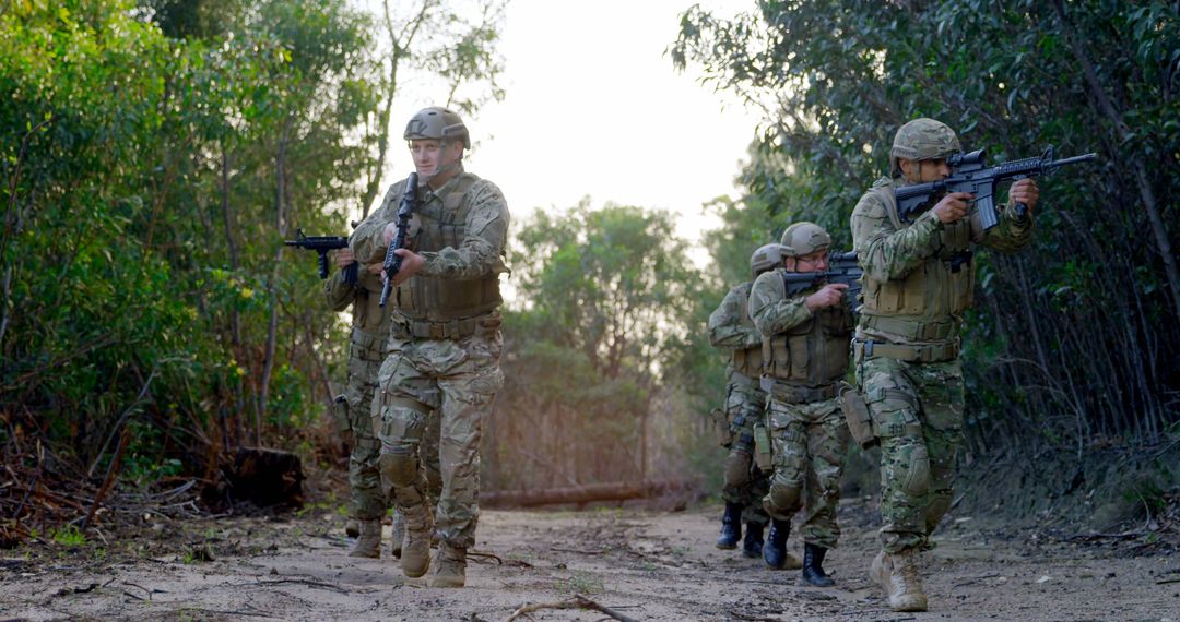 Military Soldiers Training Exercise in Forest Environment