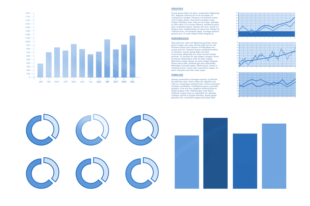Digital Infographic with Blue Charts on Transparent Background