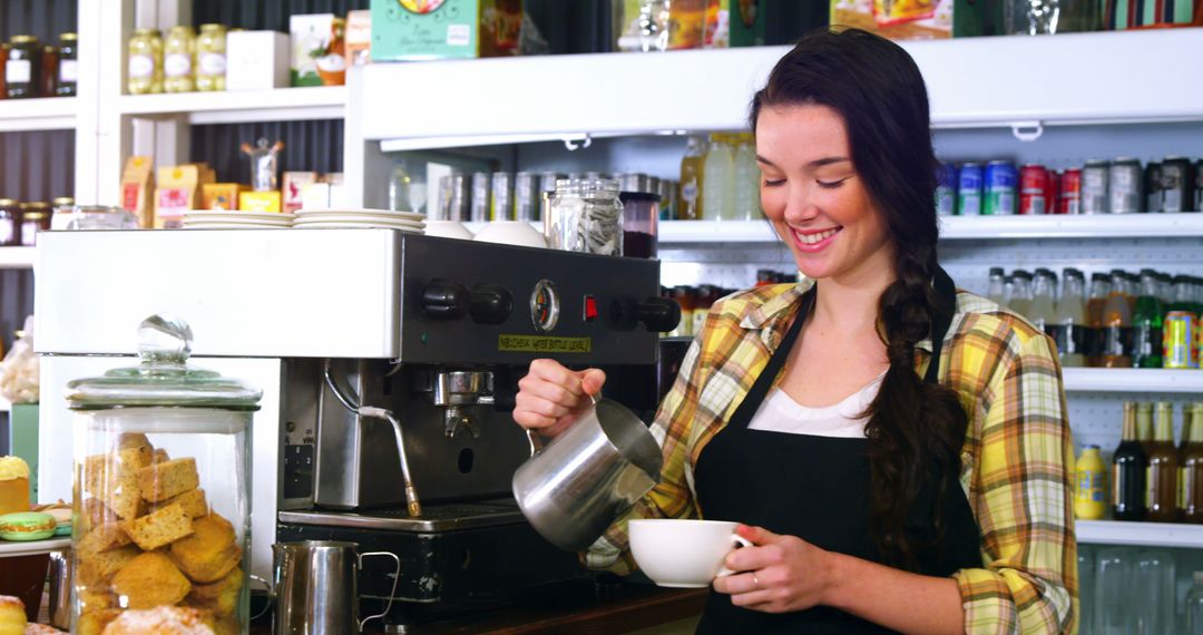 Barista Preparing Coffee in Trendy Cafe with Smile - Free Images, Stock Photos and Pictures on Pikwizard.com