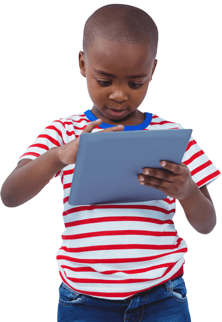 Child Engaged with Tablet on Transparent Background