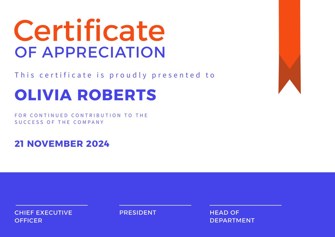Modern Certificate of Appreciation Template with Ribbon Graphic - Download Free Stock Templates Pikwizard.com