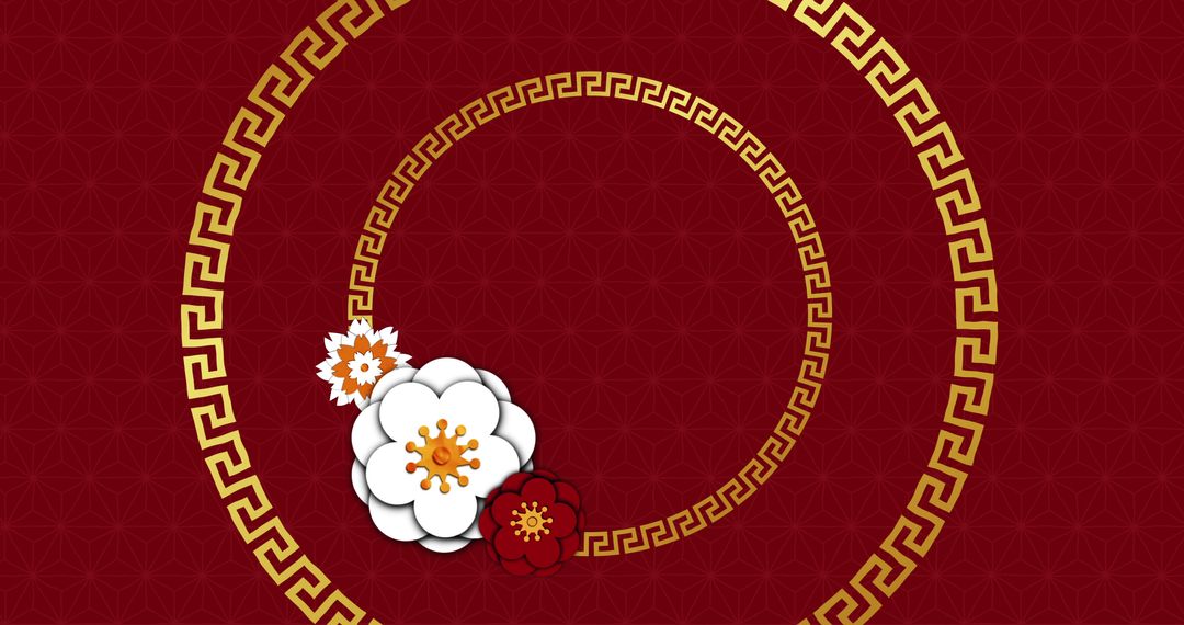 Elegant Chinese Floral Border on Red Background - Free Images, Stock Photos and Pictures on Pikwizard.com