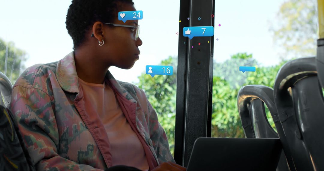 Tech-Savvy Young Adult Balancing Social Life on Bus