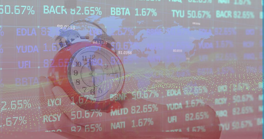 Digital Interface Concept with Clock and Stock Data Overlay