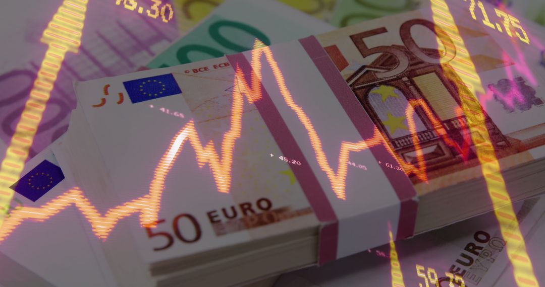 Digital Market Trends Overlapping Euro Banknotes