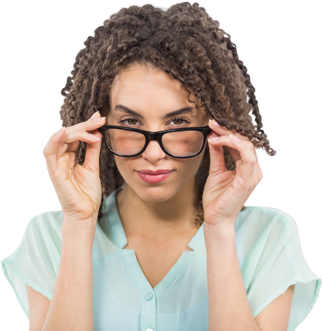 Transparent Background Confident Woman Wearing Glasses with Curly Hair - Download Free Stock Images Pikwizard.com