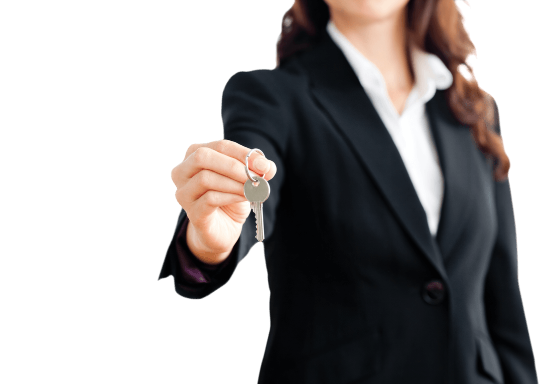 Businesswoman Holding Key on Transparent Background