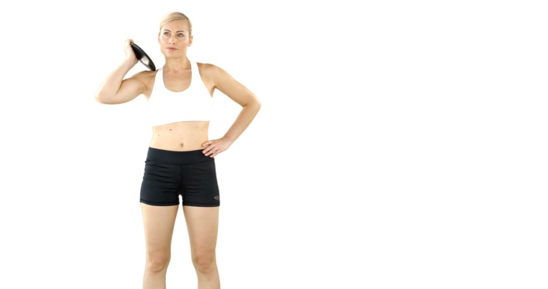 Fit Woman Lifting Dumbbell in Workout Gear on Isolated White Background - Free Images, Stock Photos and Pictures on Pikwizard.com