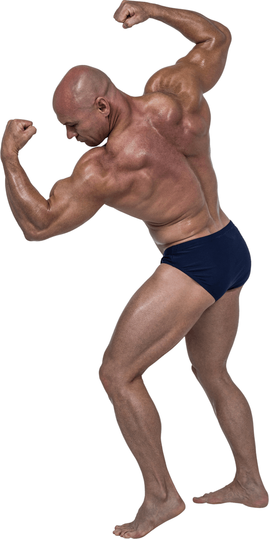 Powerful Bodybuilder Flexing Muscles on Transparent Background