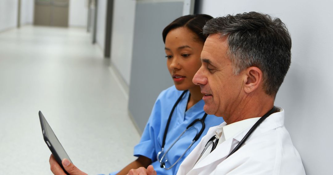 Two Medical Professionals Discussing Digital Report - Free Images, Stock Photos and Pictures on Pikwizard.com