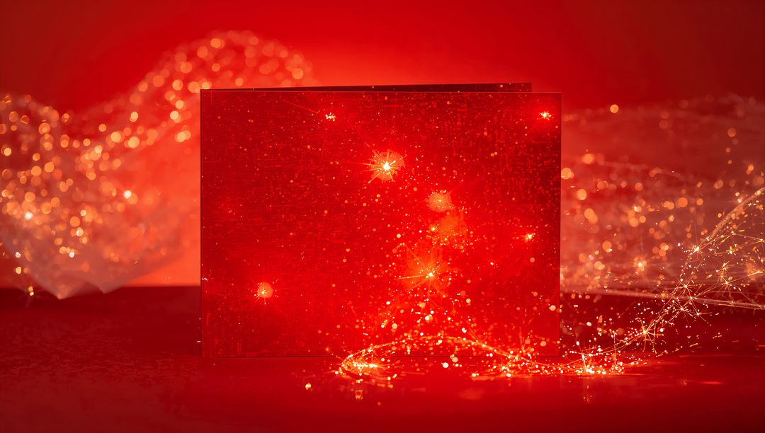 Glowing Red Gift Box Sparkling with Fairy Lights and Bokeh Holiday Shimmer