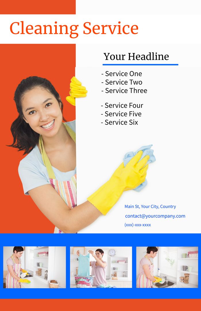 Smiling Woman in Gloves Advertising Cleaning Services - Download Free Stock Templates Pikwizard.com