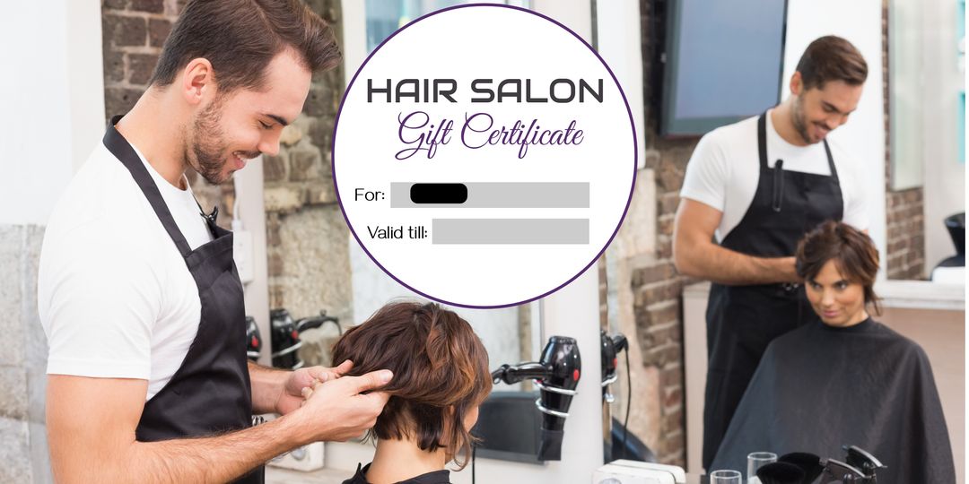 Hairdresser Styling Woman's Hair with Hair Salon Gift Certificate Header - Download Free Stock Templates Pikwizard.com