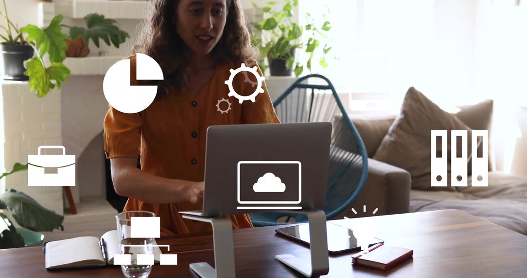 Woman Engaging in Digital Data Processing with Laptop at Home