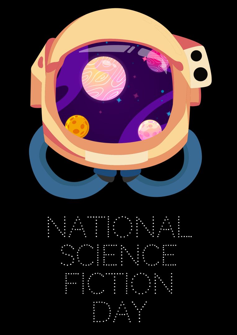 Digital composite of national science fiction day text with astronaut helmet and planets reflection - Free Images, Stock Photos and Pictures on Pikwizard.com
