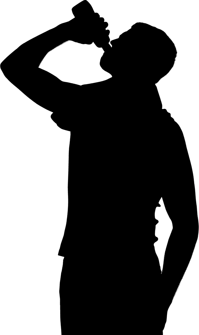 Sportsman Silhouette Drinking Water on Transparent Background