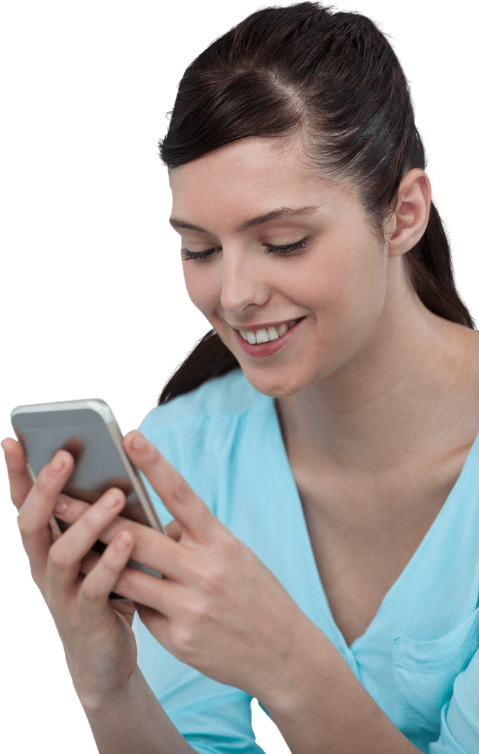 Smiling Businesswoman Using Mobile Phone on Transparent Background