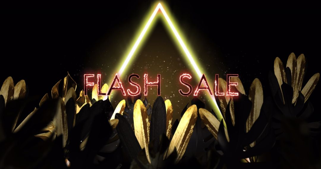 Neon Flash Sale Text with Triangular Highlight and Leaf Pattern