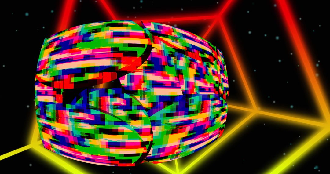 Abstract Geometric Digital Glitch on Black Background