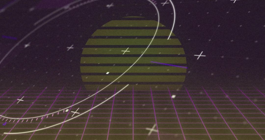 Futuristic Neon Synthwave Landscape with Digital Elements